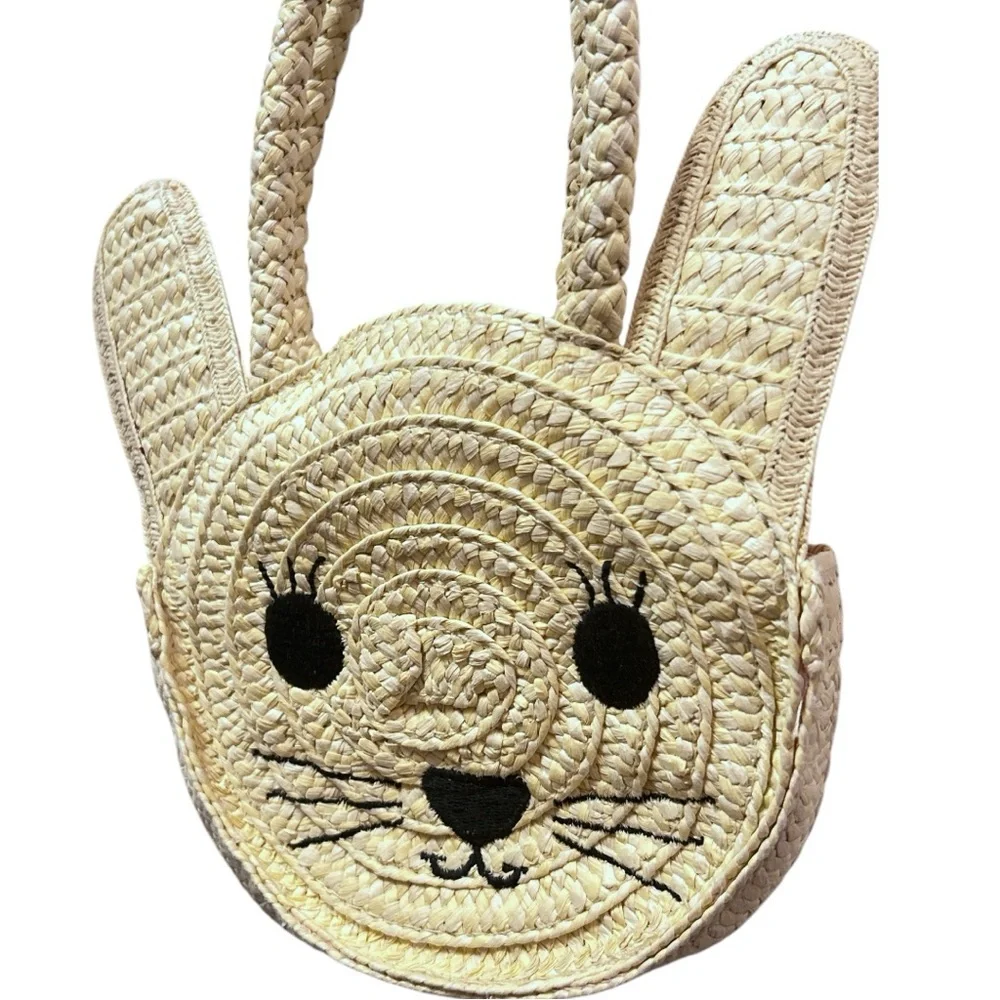 Baby‎ GAP Cream Rabbit Face Handbag w Woven, pink interior & Bunny Shape